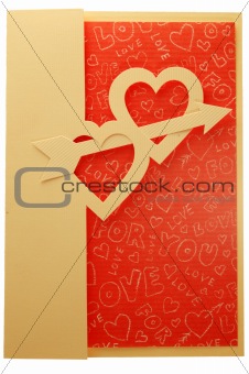 Valentine card with two hearts and arrow