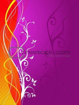 Vector of grunge floral elements on purple background