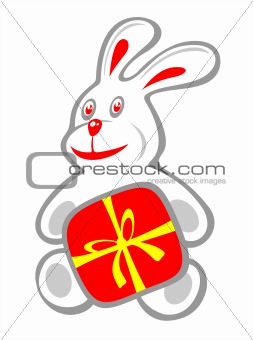 rabbit and red gift box