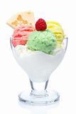 Multi flavor ice cream in glass bowl