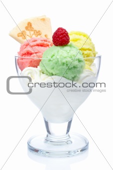 Multi flavor ice cream in glass bowl