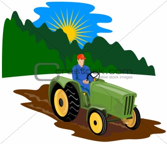 Farmer driving his tractor