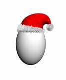 Egg wearing a red Santa hat with white fur