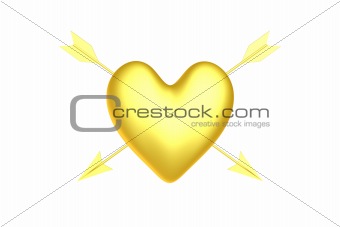 Render of a golden heart with two arrows