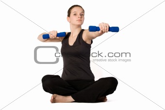 Young girl is sporting with weights