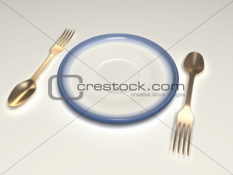 Plate, forks and spoons
