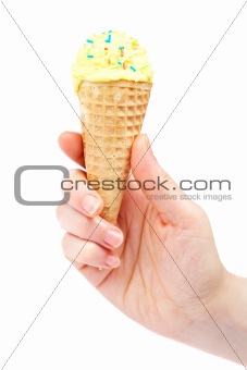 Holding delicious vanilla ice cream