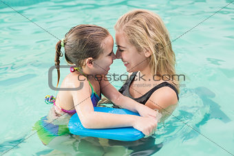 Happy mother and daughter in the swimming pool