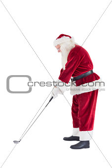 Santa Claus is playing golf