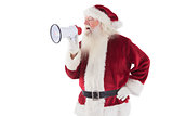 Santa Claus is using a megaphone