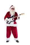 Santa Claus plays guitar with sunglasses