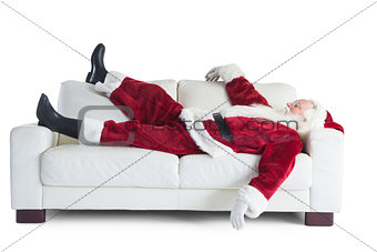 Father Christmas sleeps on a couch