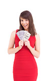 Woman is holding american dollars