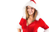 Pretty brunette in santa outfit smiling at camera