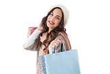 Smiling brown hair posing with shopping bags