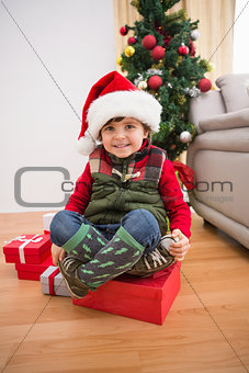Cute festive little boy smiling at camera
