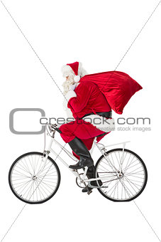 Santa claus delivering gifts with bicycle