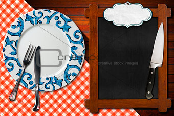 Empty Blackboard Plate and Cutlery