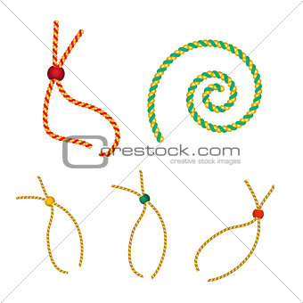 vector set of five gold christmas gift strings shaped eyelet for tag with beads