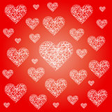 vector red valentine festive pattern background with irregular white sketchy hearts