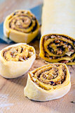 Pumpkin buns with cinnamon and nuts.