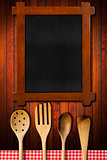 Wooden Blackboard and Kitchen Utensils