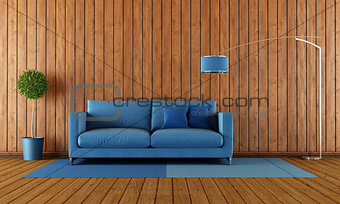 Wooden and blue living room
