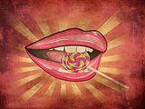 Grunge lips and colorful lollipop