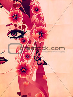 Grunge pink floral girl