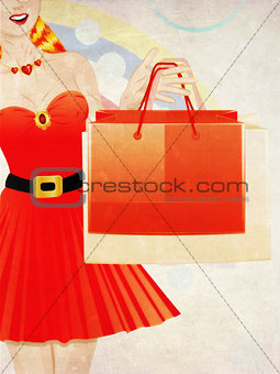 Grunge shopping girl with red hair