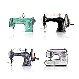 Collection of retro sewing machine, sketch for your design