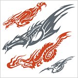 Dragons for tattoo. Vector set.