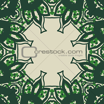 Green stylized ornate frame card in arabic style.
