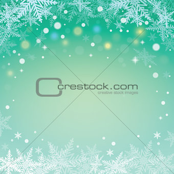 Christmas snowflakes on green background.