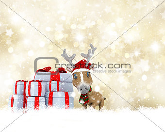 Cute Reindeer on a golden Christmas background