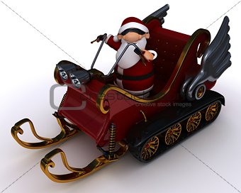 santa in a snowmobile sleigh