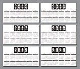 calendar grid 2015, 2016... 2020  for business card