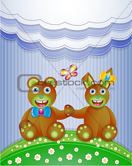 Colorful scrapbook with bunny and bear.