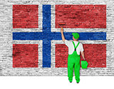 house painter covers wall with flag of Norway