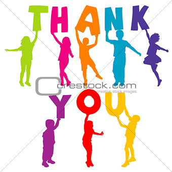 Children silhouettes holding letters with THANK YOU
