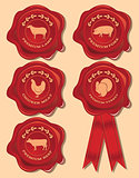 set of patterns red seal with farm animals and birds