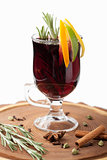 Traditional winter hot alcohol drinks mulled wine with orange, s