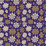 Seamless texture of painted flowers on a purple background. 