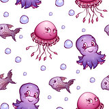 Vector seamless pattern with sea cute animals
