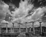 Clouds Over Perga Ruins in Monotone