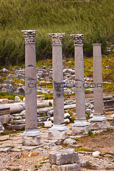Standing reconstructed columns at Perga in Turkey