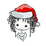 Santa girl portrait, sketch for your design