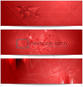 Red tech abstract banners