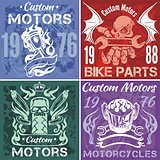 Set of vintage motorcycle labels. Vector stpck illustration.