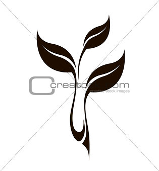 Vector contour of a branch in oriental style isolated on white